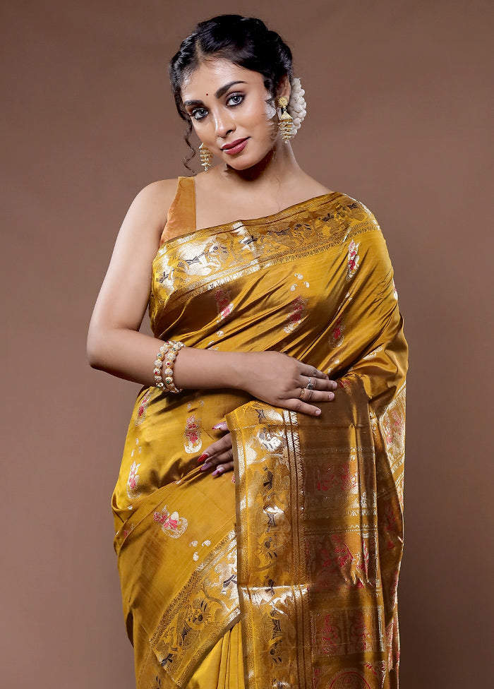 Brown Baluchari Pure Silk Saree With Blouse Piece