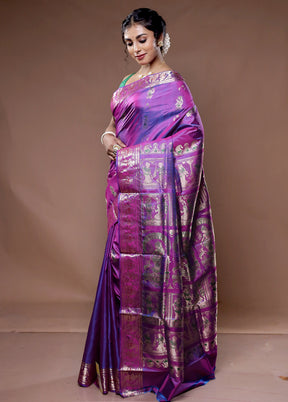 Purple Baluchari Pure Silk Saree With Blouse Piece - Indian Silk House Agencies