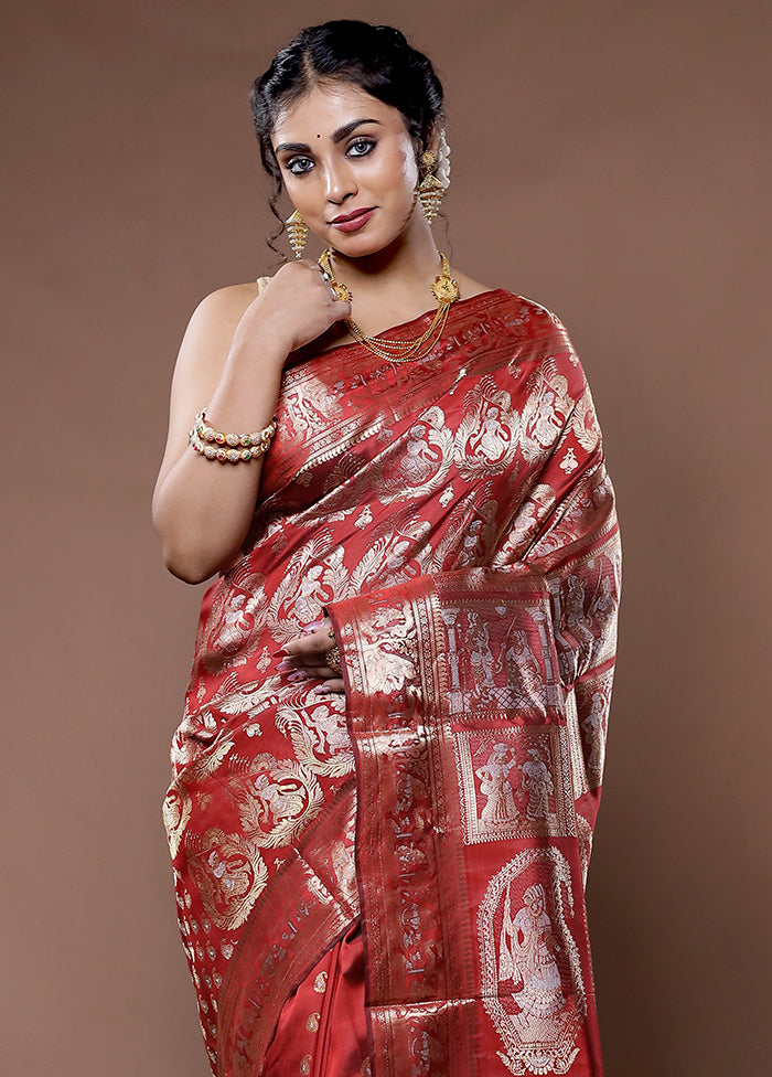 Maroon Baluchari Pure Silk Saree With Blouse Piece - Indian Silk House Agencies
