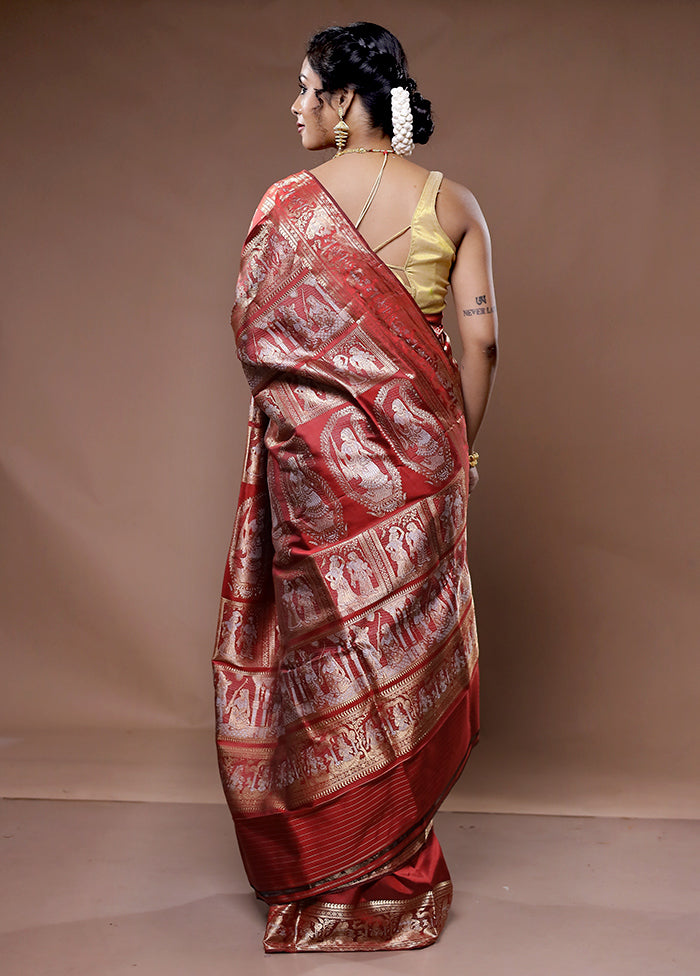 Maroon Baluchari Pure Silk Saree With Blouse Piece - Indian Silk House Agencies