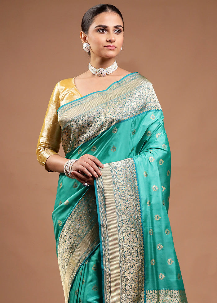 Green Handloom Katan Pure Silk Saree With Blouse Piece