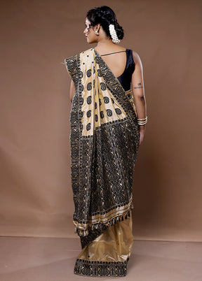 Cream Assam Pure Silk Saree With Blouse Piece