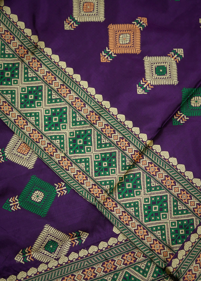 Purple Assam Pure Silk Saree With Blouse Piece - Indian Silk House Agencies