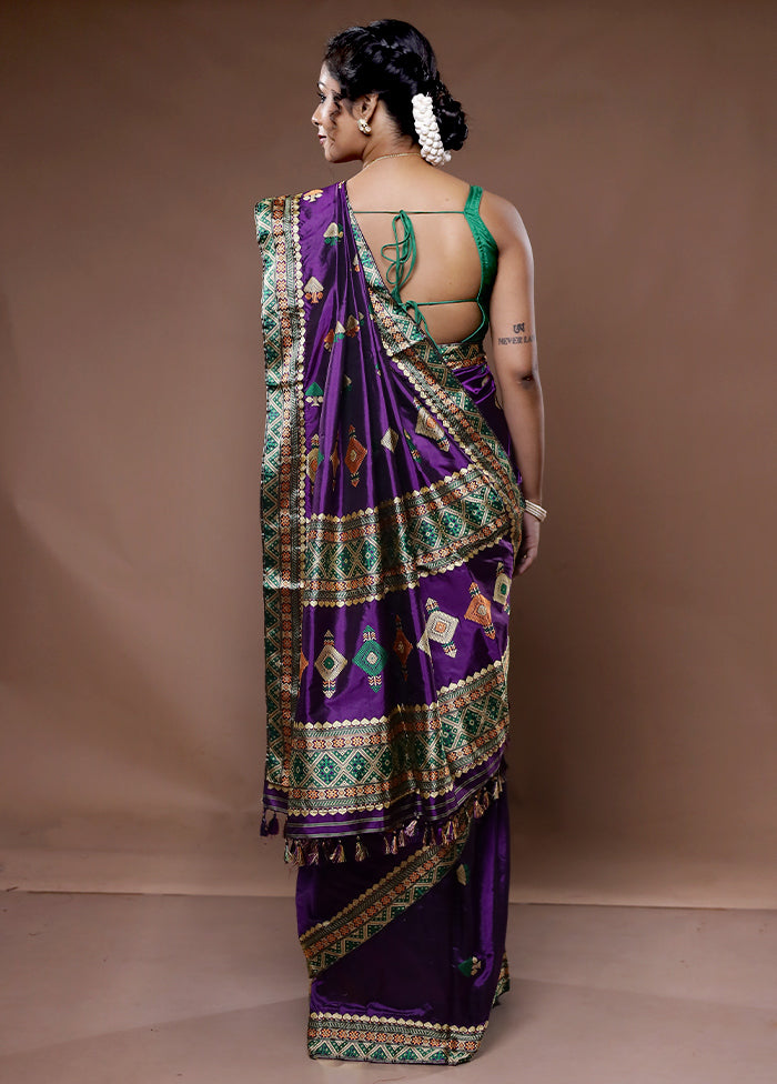 Purple Assam Pure Silk Saree With Blouse Piece - Indian Silk House Agencies