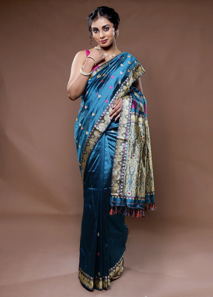 Blue Assam Pure Silk Saree With Blouse Piece - Indian Silk House Agencies