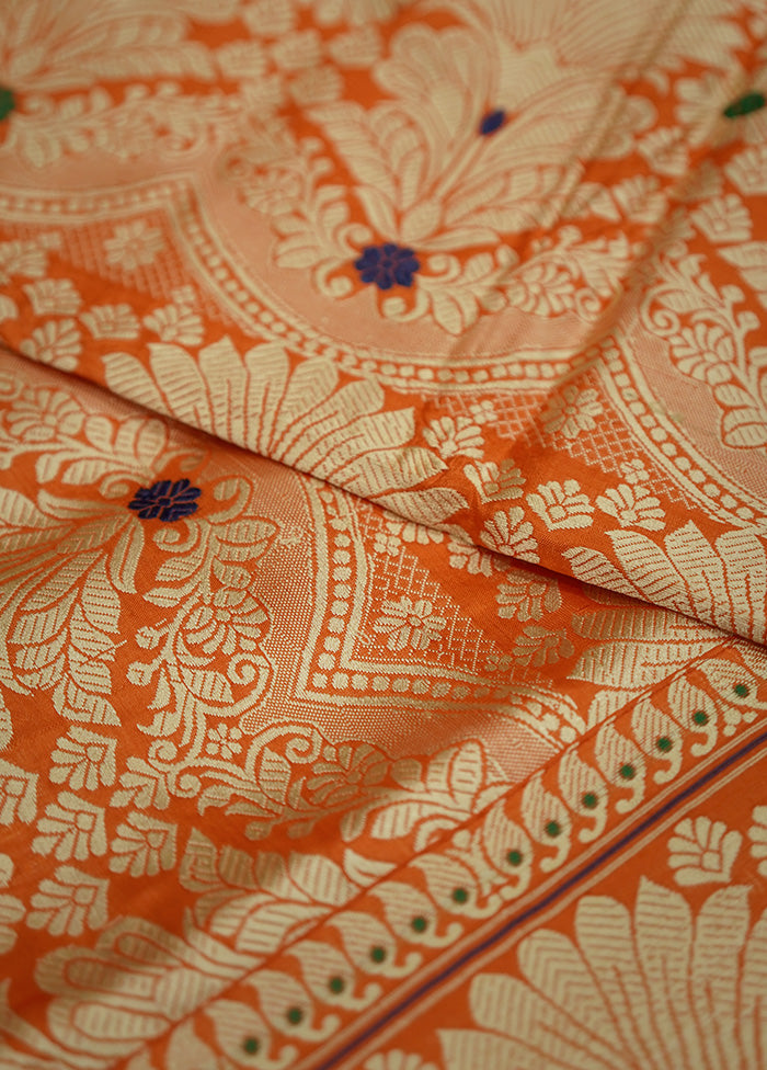 Orange Assam Pure Silk Saree With Blouse Piece