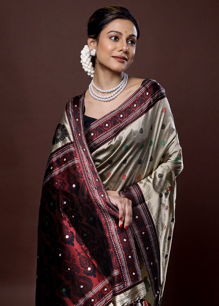 Cream Assam Pure Silk Saree With Blouse Piece - Indian Silk House Agencies