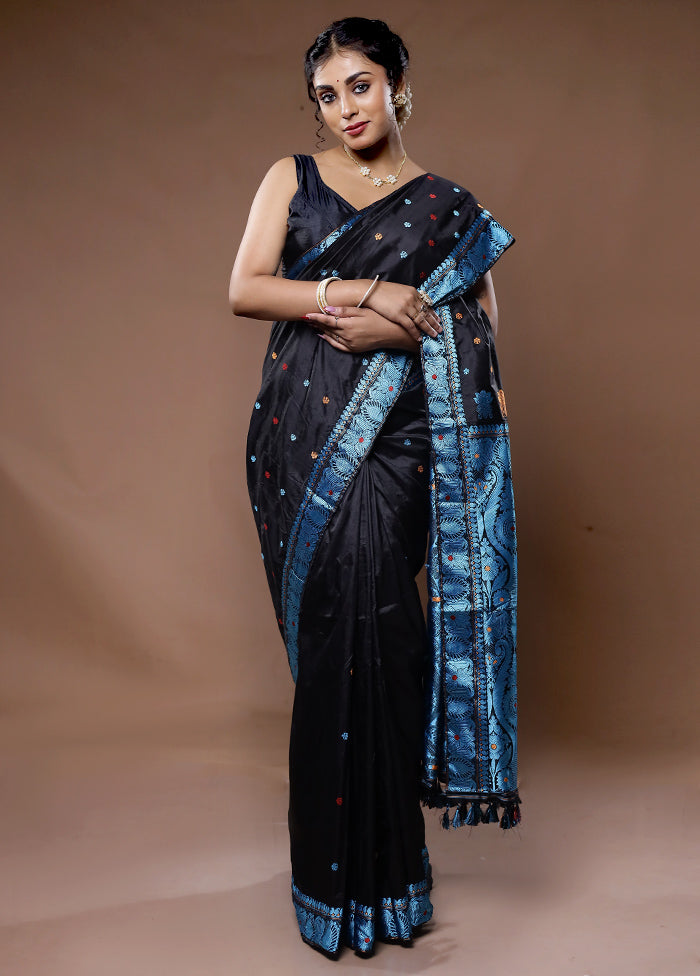 Black Assam Pure Silk Saree With Blouse Piece - Indian Silk House Agencies