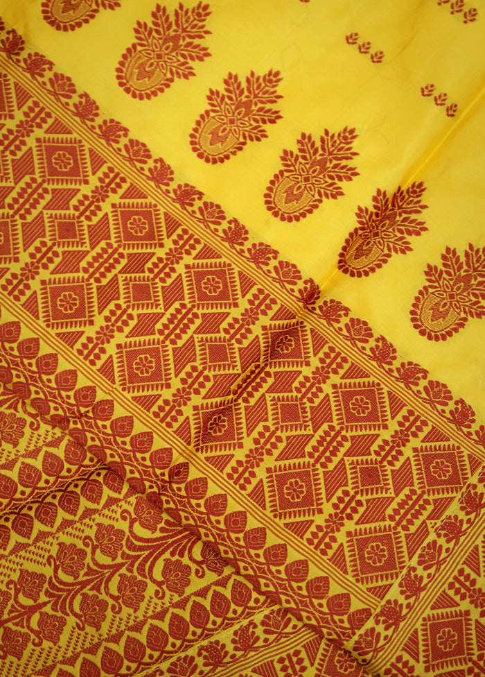 Yellow Assam Pure Silk Saree With Blouse Piece - Indian Silk House Agencies