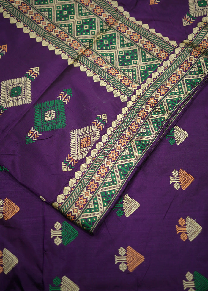 Purple Assam Pure Silk Saree With Blouse Piece