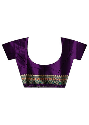 Purple Assam Pure Silk Saree With Blouse Piece - Indian Silk House Agencies