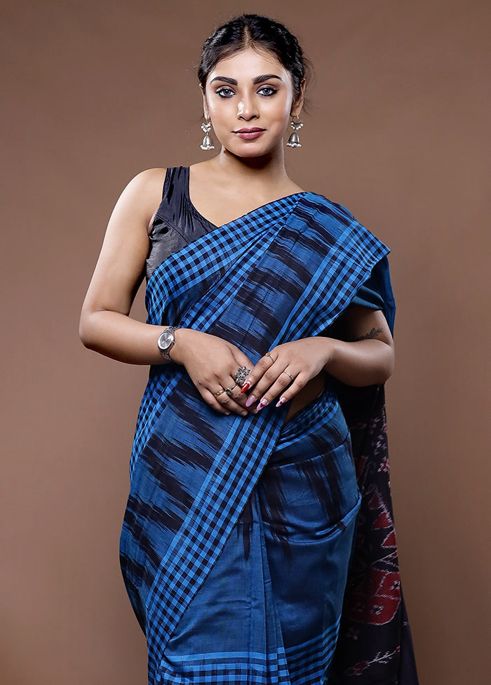 Blue Cotton Saree With Blouse Piece - Indian Silk House Agencies