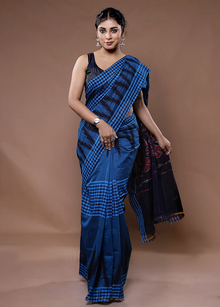 Blue Cotton Saree With Blouse Piece - Indian Silk House Agencies