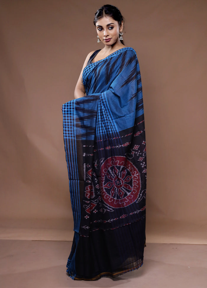 Blue Cotton Saree With Blouse Piece - Indian Silk House Agencies