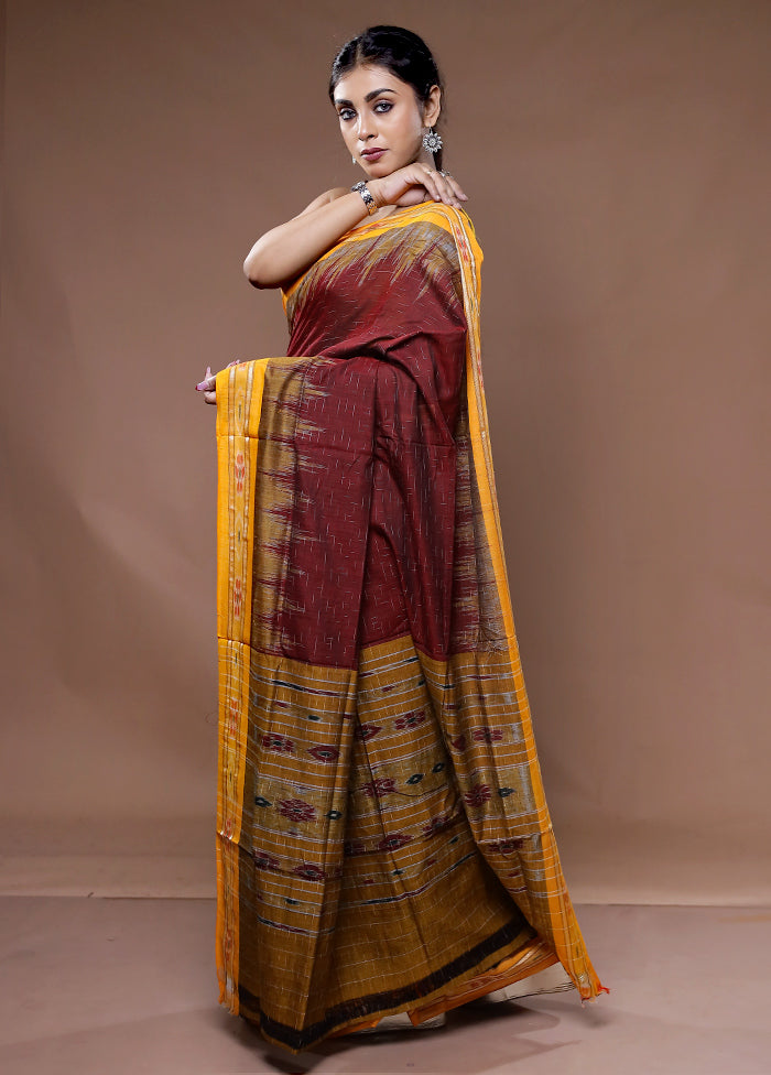 Maroon Cotton Saree With Blouse Piece - Indian Silk House Agencies