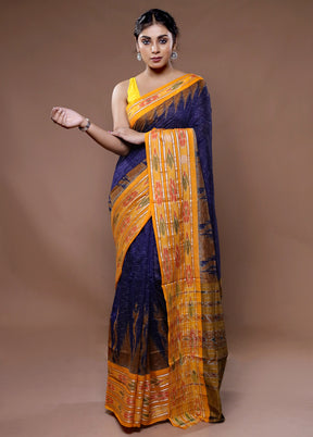 Blue Cotton Saree With Blouse Piece - Indian Silk House Agencies