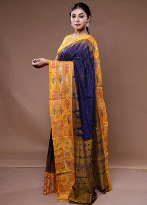 Blue Cotton Saree With Blouse Piece - Indian Silk House Agencies