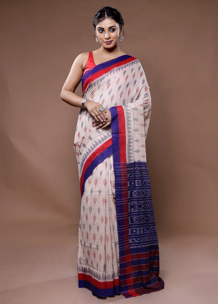 Cream Pure Cotton Saree With Blouse Piece