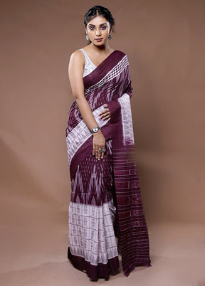 Maroon Pure Cotton Saree With Blouse Piece