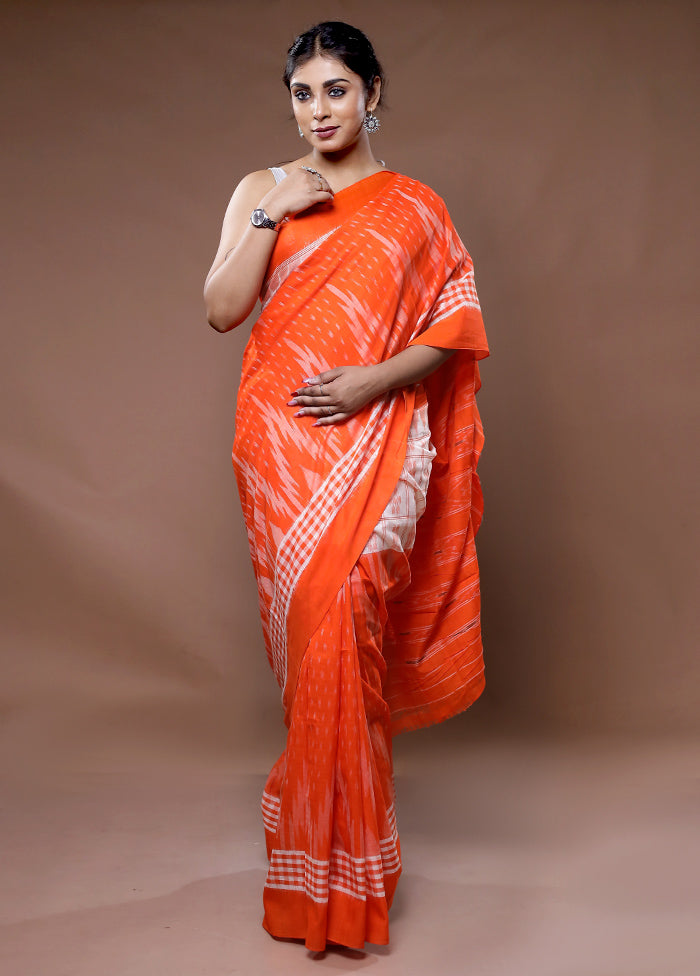 Orange Pure Cotton Saree With Blouse Piece