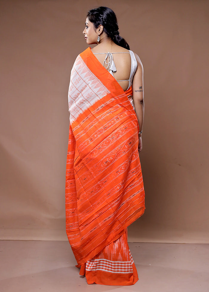 Orange Pure Cotton Saree With Blouse Piece