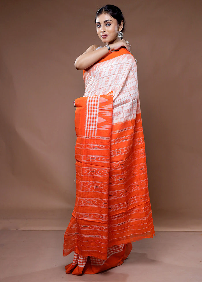 Orange Pure Cotton Saree With Blouse Piece