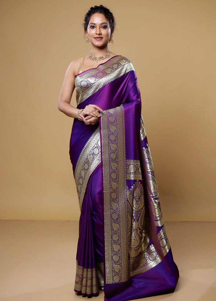 Purple Banarasi Silk Saree With Blouse Piece