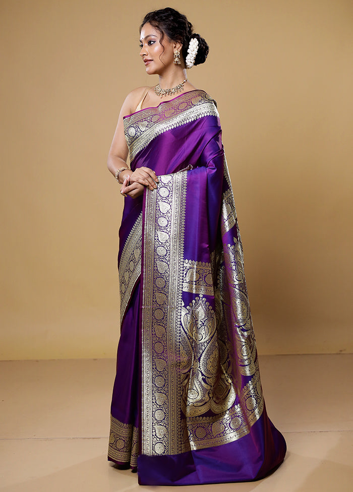 Purple Banarasi Silk Saree With Blouse Piece