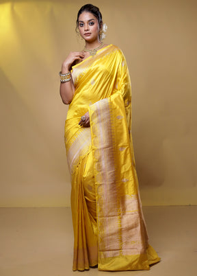 Yellow Handloom Katan Pure Silk Saree With Blouse Piece