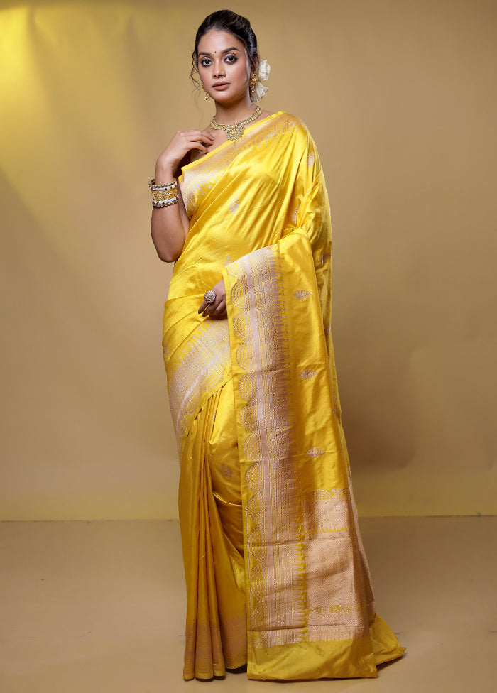 Yellow Handloom Katan Pure Silk Saree With Blouse Piece