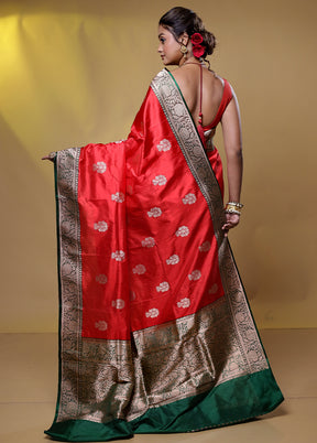 Red Handloom Katan Pure Silk Saree With Blouse Piece