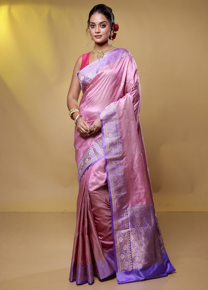 Pink Handloom Katan Pure Silk Saree With Blouse Piece