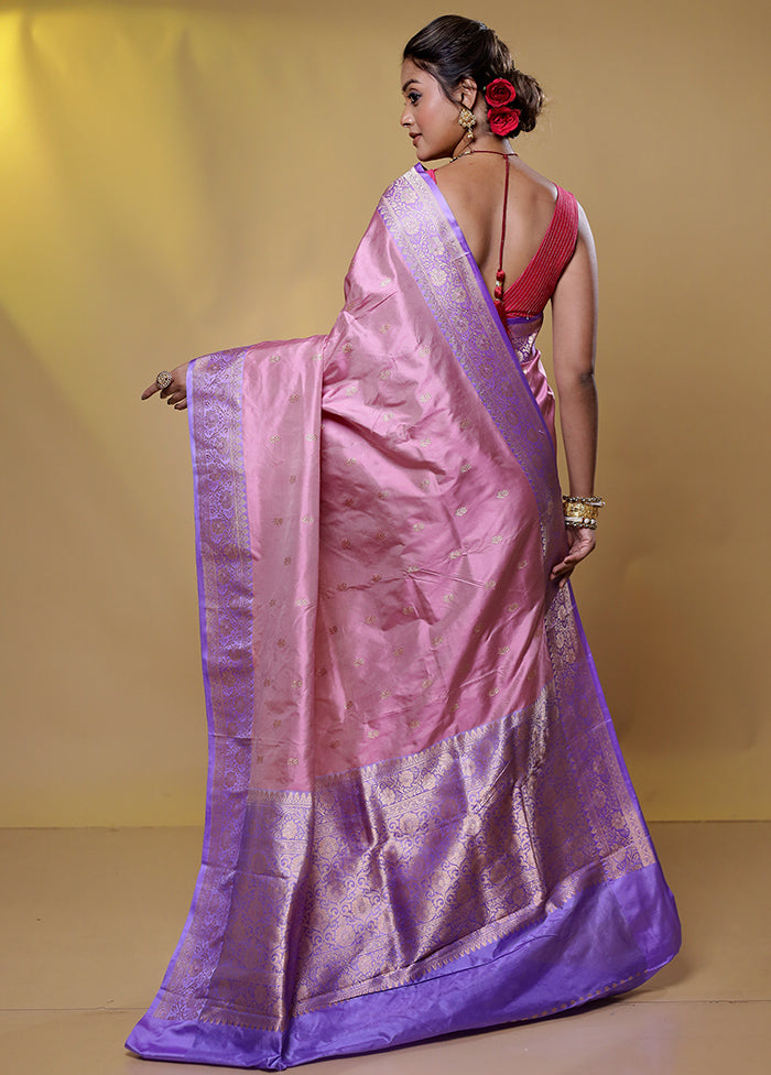 Pink Handloom Katan Pure Silk Saree With Blouse Piece