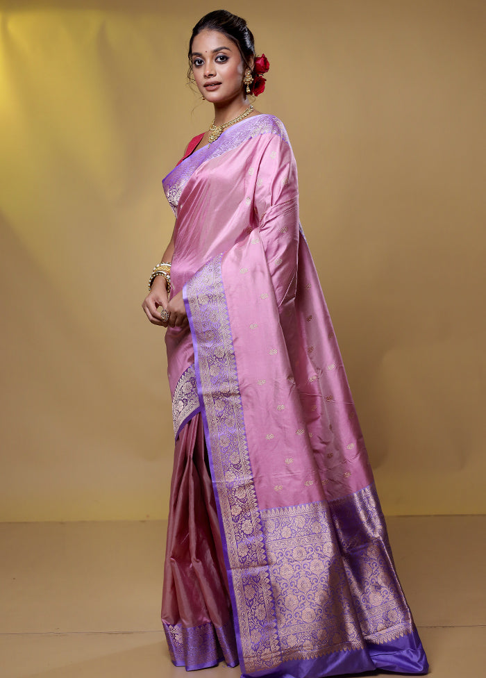 Pink Handloom Katan Pure Silk Saree With Blouse Piece