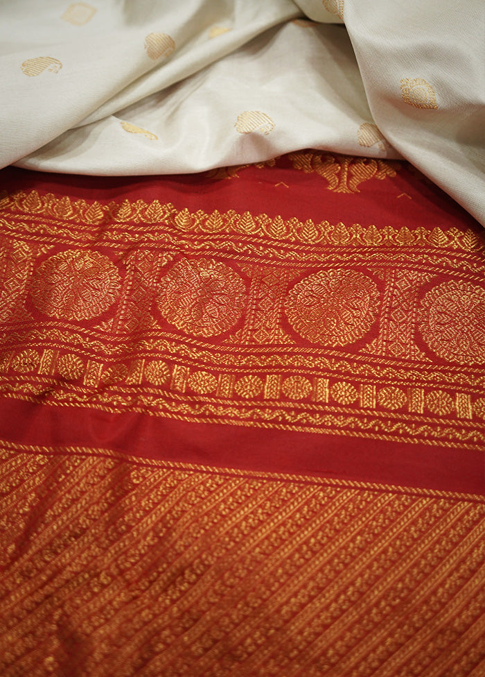 Cream Gadwal Pure Silk Saree Without Blouse Piece - Indian Silk House Agencies