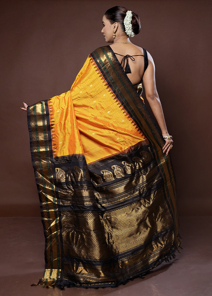 Yellow Gadwal Pure Silk Saree Without Blouse Piece