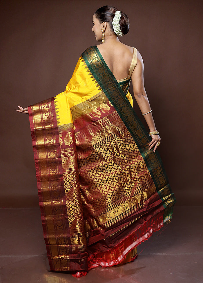 Yellow Gadwal Pure Silk Saree Without Blouse Piece