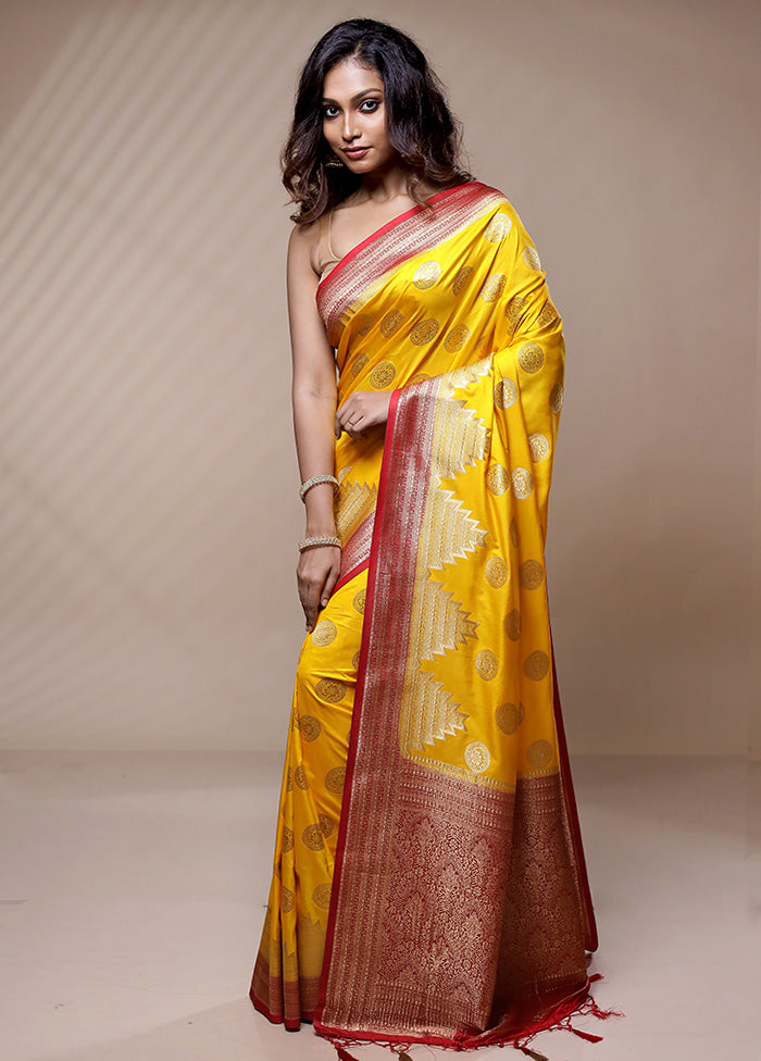 Yellow Dupion Silk Saree Without Blouse Piece - Indian Silk House Agencies