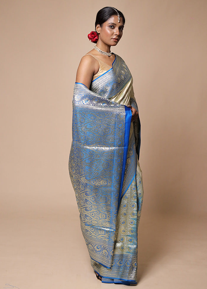 White Banarasi Silk Saree With Blouse Piece