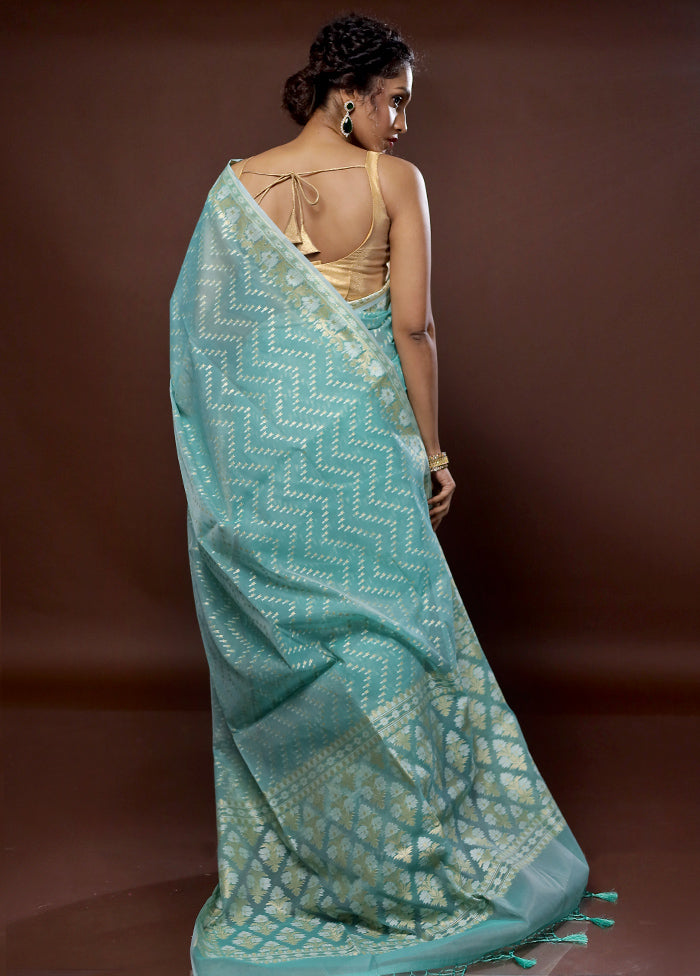 Green Pure Cotton Saree With Blouse Piece - Indian Silk House Agencies