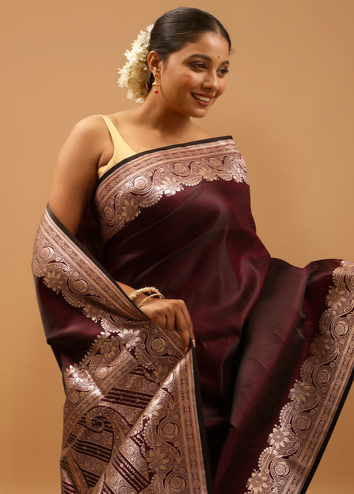 Maroon Banarasi Silk Saree With Blouse Piece