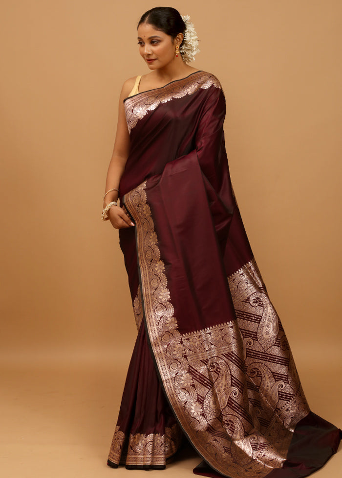 Maroon Banarasi Silk Saree With Blouse Piece