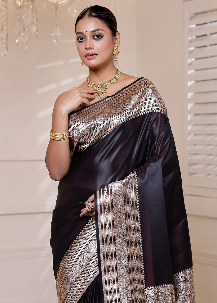 Brown Banarasi Silk Saree With Blouse Piece