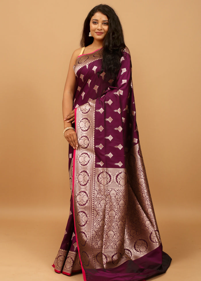 Purple Banarasi Silk Saree With Blouse Piece