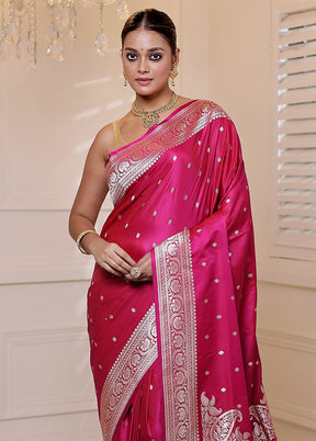 Pink Banarasi Silk Saree With Blouse Piece