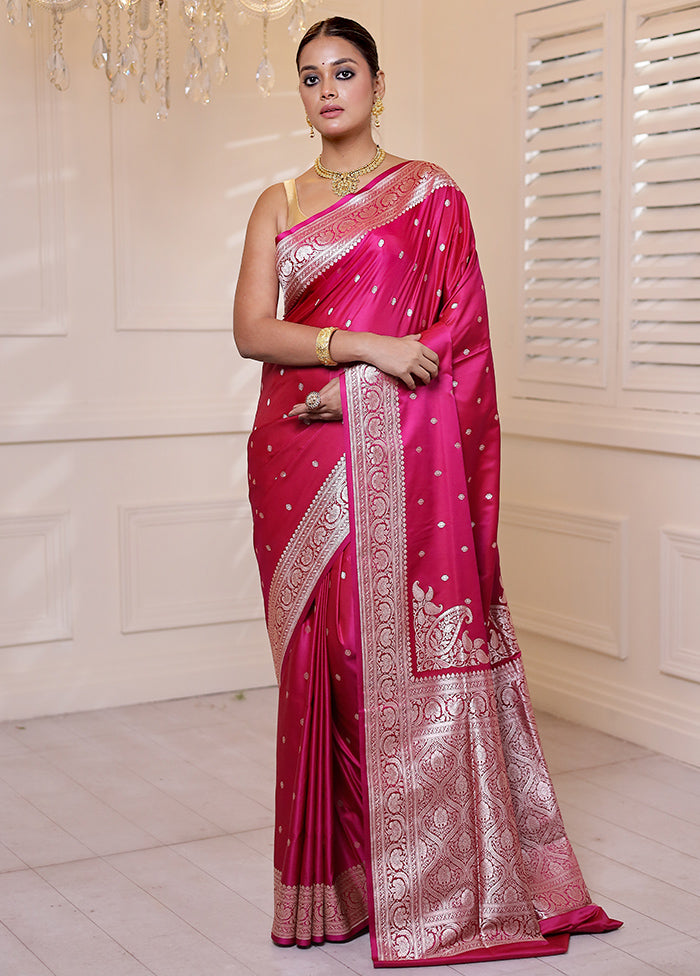 Pink Banarasi Silk Saree With Blouse Piece