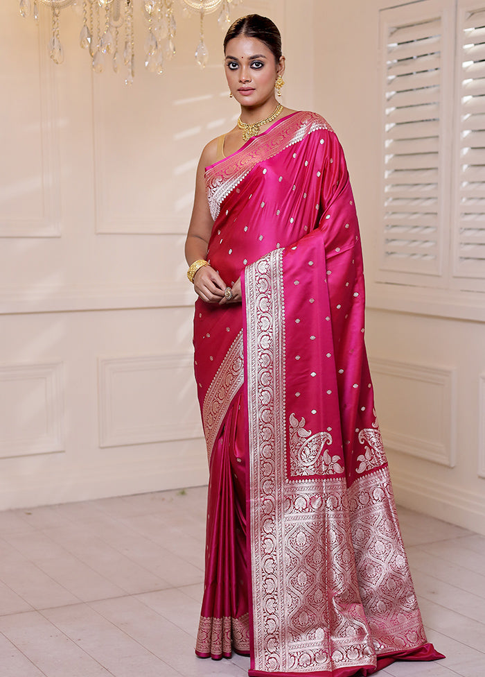 Pink Banarasi Silk Saree With Blouse Piece