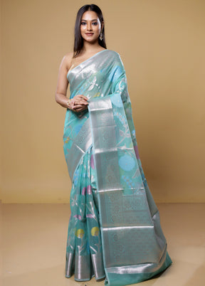 Green Organza Saree With Blouse Piece