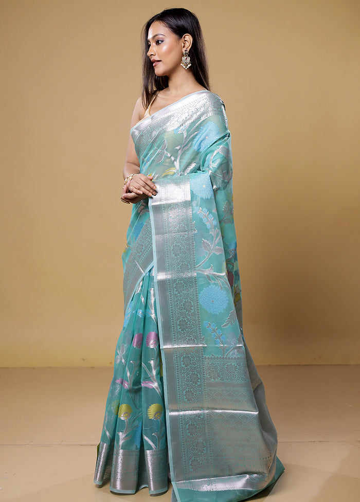 Green Organza Saree With Blouse Piece