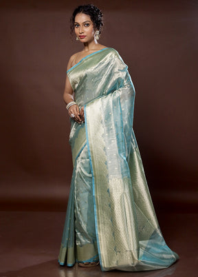 Blue Tissue Silk Saree With Blouse Piece - Indian Silk House Agencies